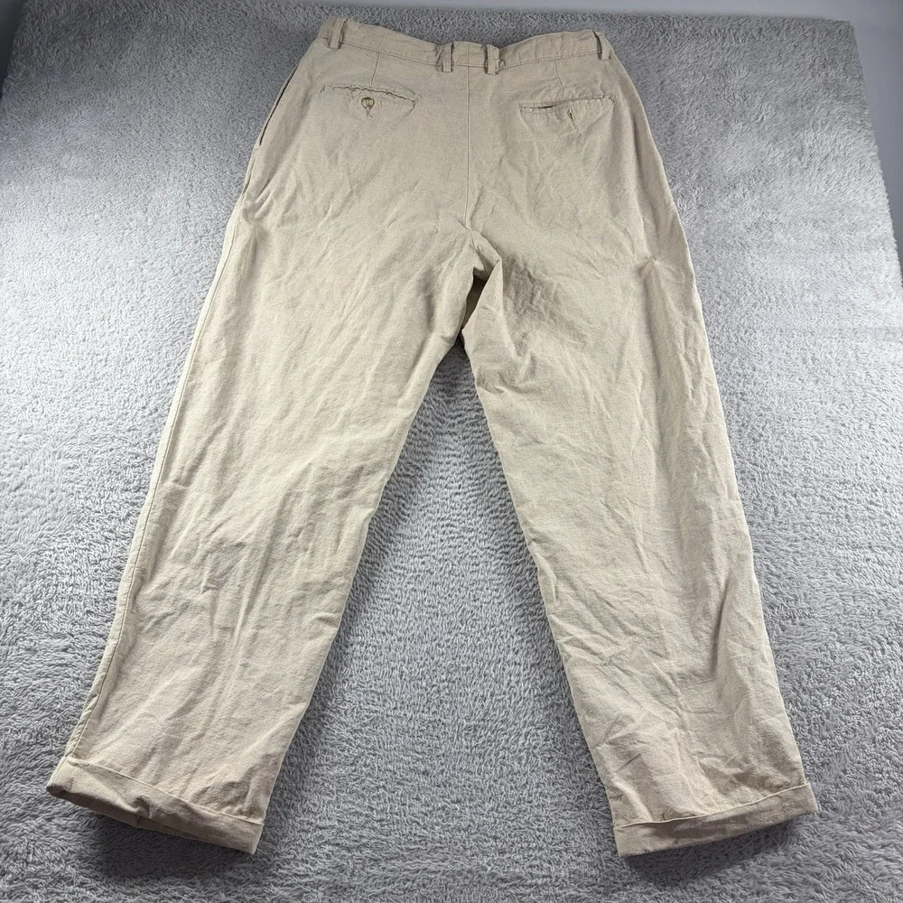 Metropolitan View Pleated Linen Blend Pants Mens 34x30 Ivory Beige Dress Chino